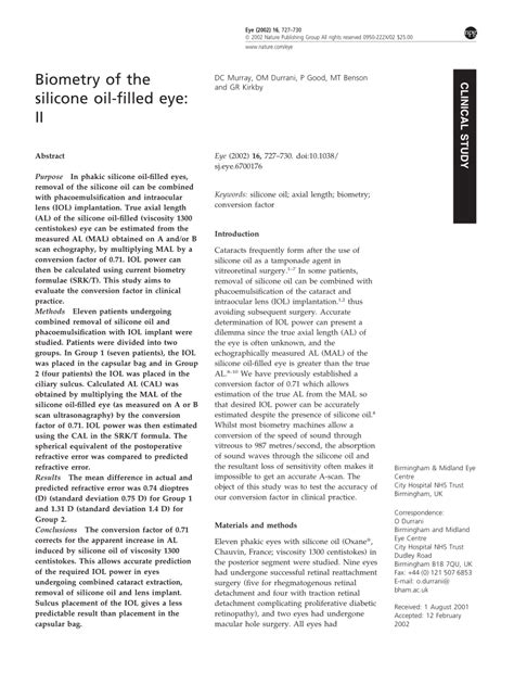 pdf biometry of the silicone oil filled eye ii