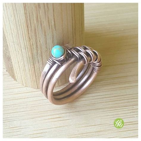 band ring turquoise wire wrapped ring turquoise ring copper ring wire ring  woven
