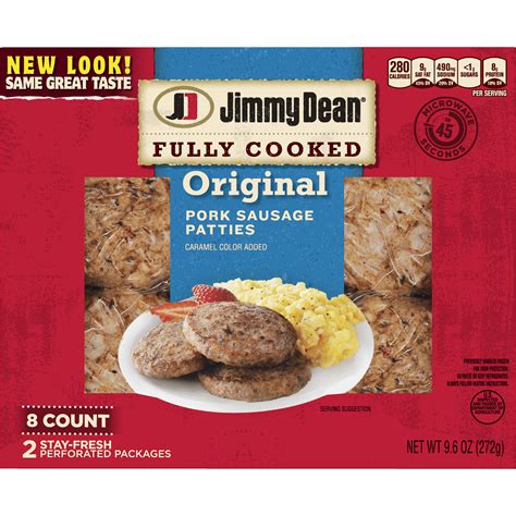 jimmy dean original fully cooked pork sausage patties 9 6 oz 8 count