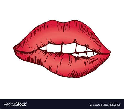 sketch drawing bright red bit lip royalty free vector image