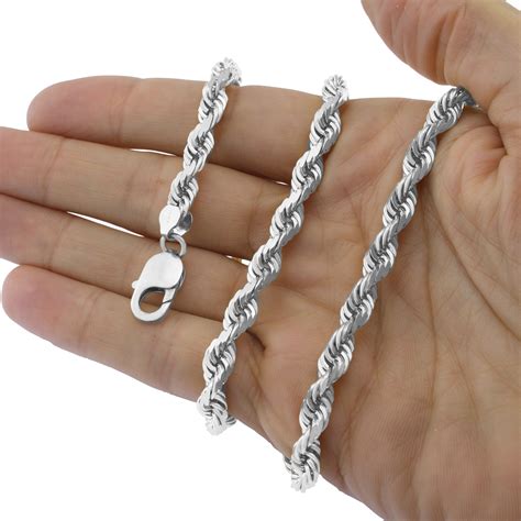 white gold mm mm diamond cut solid rope chain pendant necklace   ebay