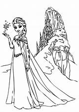 Elsa Coloring Mountain Pages Queen North Gown Wearing Ice Coloringsky sketch template