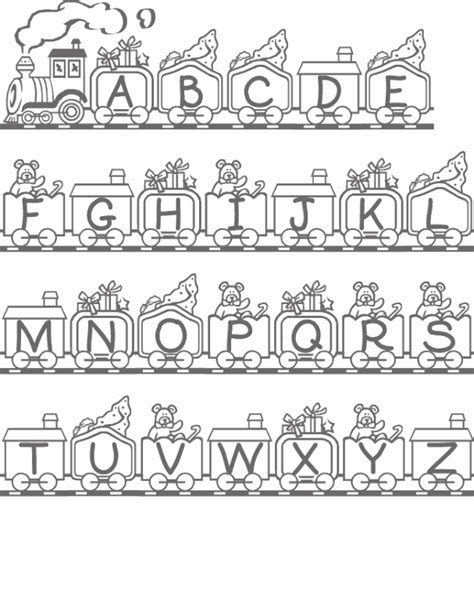 alphabet train  bears  gifts coloring page  kids printable