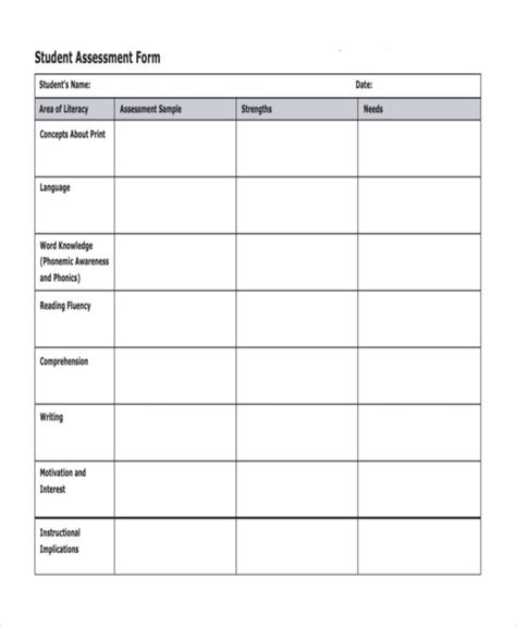 assessment form examples  premium templates