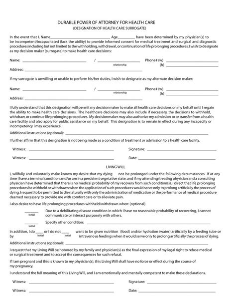 printable durable power  attorney forms printable forms