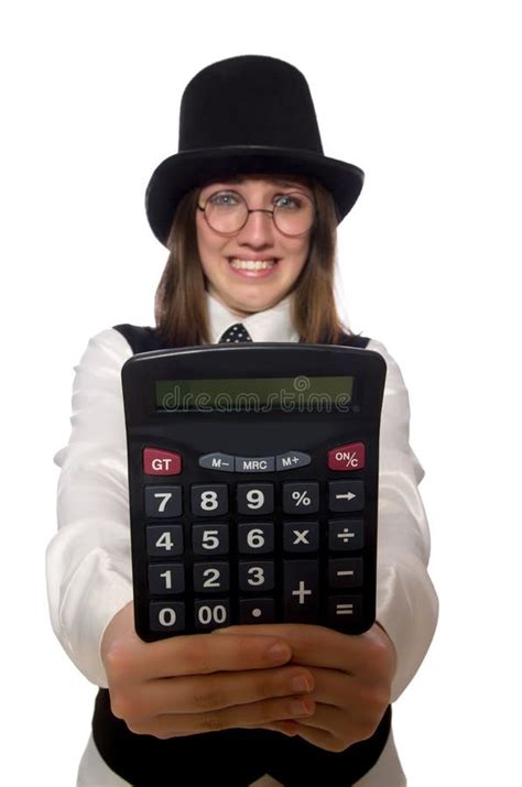 funny woman  calculator isolated  white stock photo image  fraudster bankrupt