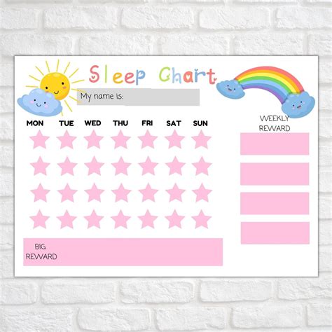 sleep chart reward chart  letter print sleep tracker etsy