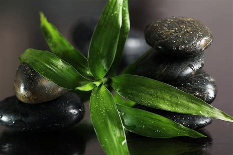 Free Photo Massage Stones And Bamboo Leaves