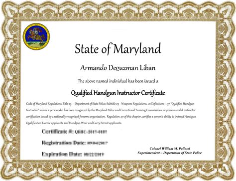 maryland qualified handgun instructor certificate   maryland