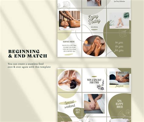 spa massage instagram puzzle grid feed template layout canva etsy ireland