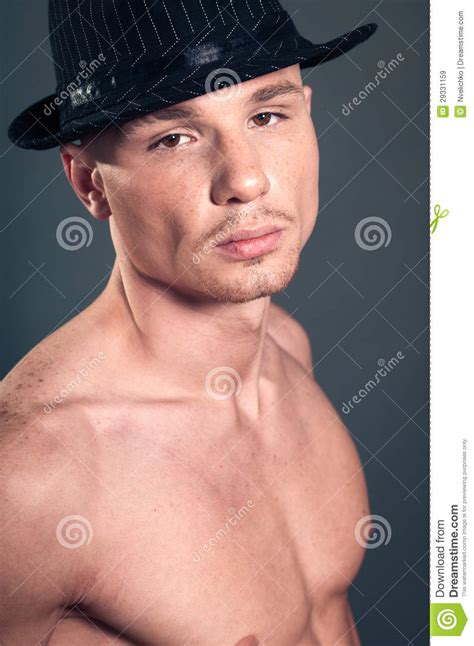 Bald Man In Black Hat Royalty Free Stock Images Image