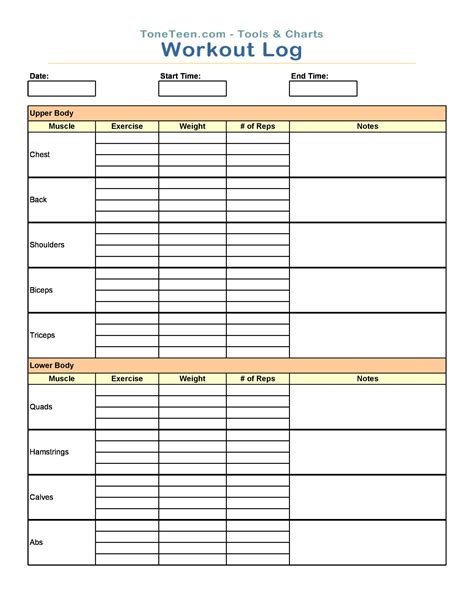 exercise log template     sample templates