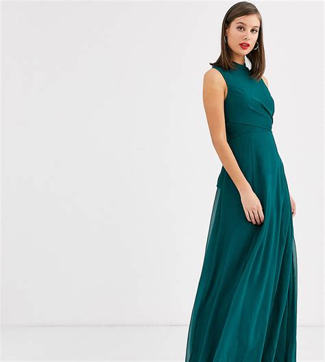 asos design tall hoogsluitende lange jurk met overslag paars tall fashion