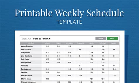 printable weekly work schedule template  employee scheduling
