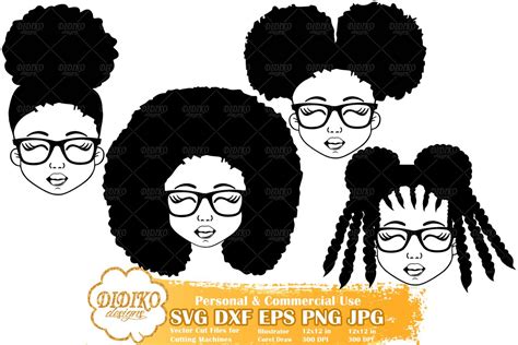 Black Girl Bundle Svg Afro Girl With Glasses Silhouette