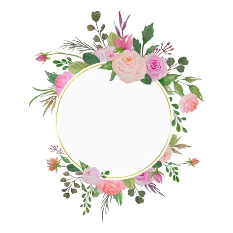 watercolor floral border circle flowers frame  roses  green