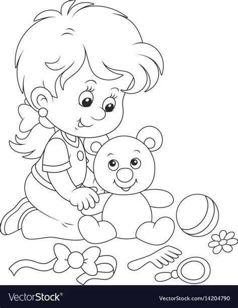 girl  teddy bear royalty  vector image coloring pages