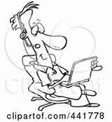 Cartoon Clip Headset Businessman Outline Laptop Wearing Using Illustration Rf Royalty Toonaday Her sketch template