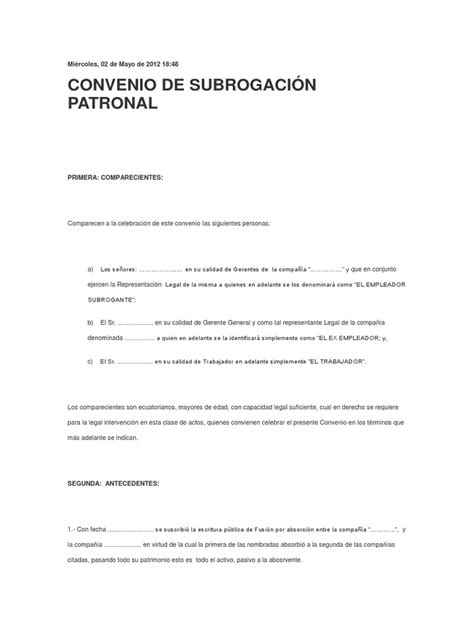 Contrato De Subrogacion Patronal Subrogación Política