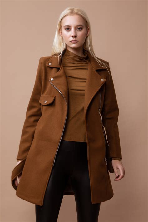 abrigo pano mujer bolsillos abrigos de pano al por mayor size  color marron