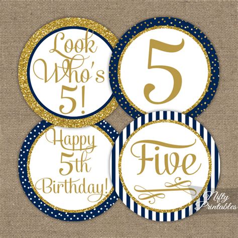 birthday cupcake toppers navy blue gold nifty printables