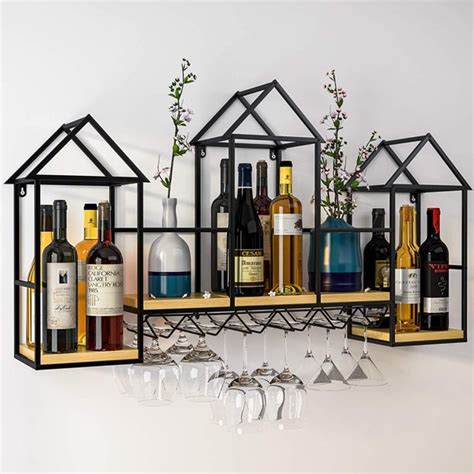 Mecor Metal Wine Rack Wall Mounted With 6 Stem Glass