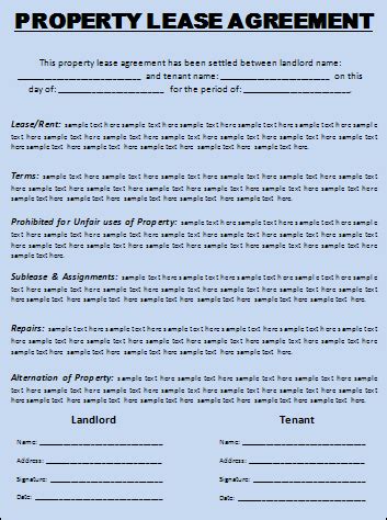 lease agreement templates  word templates