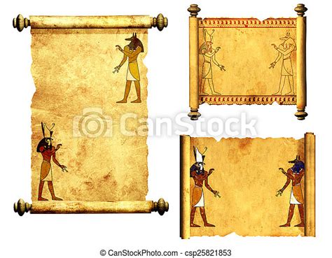 Set Of Scrolls With Egyptian Gods Images Anubis And