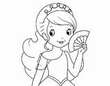 Fan Hand Coloring Princess Coloringcrew sketch template