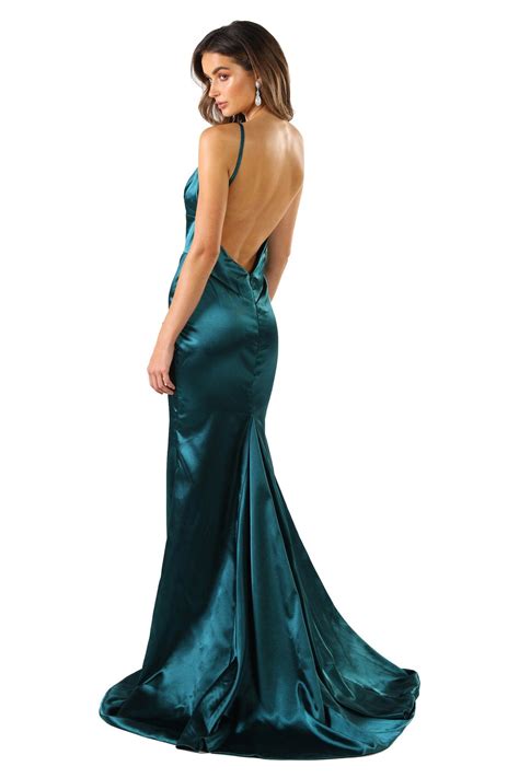penelope satin gown emerald green noodz boutique