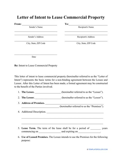 commercial real estate letter  intent template