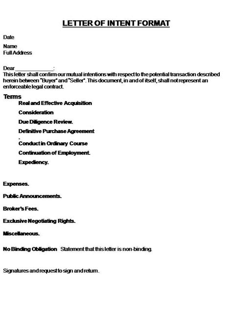 letter  intent template real estate forms letter  intent job