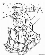 Coloring Winter Kids Pages Playing Sled Printable Print Color Book sketch template