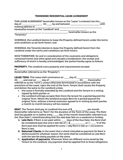 tennessee residential lease agreement   word