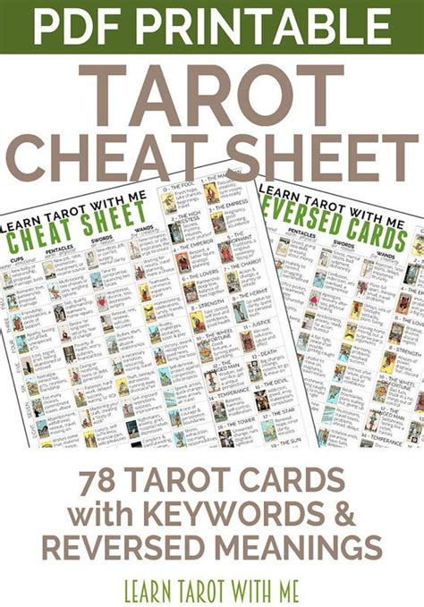 digital tarot cheat sheet  tarot card meanings  tarot beginners