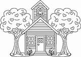 Arvore Mewarnai Rumah Trees Everfreecoloring Schoolhouse Preschool Supplies Coloringsky sketch template