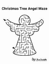 Mazes Maze Christmas Angel Religious Printable Tree sketch template