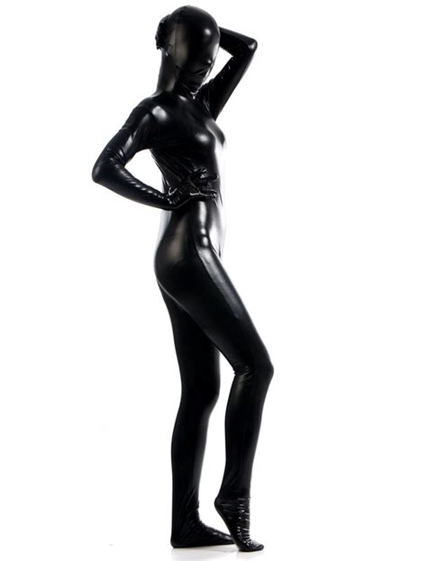 black zentai suit adults unisex full body shiny metallic bodysuit milanoocom