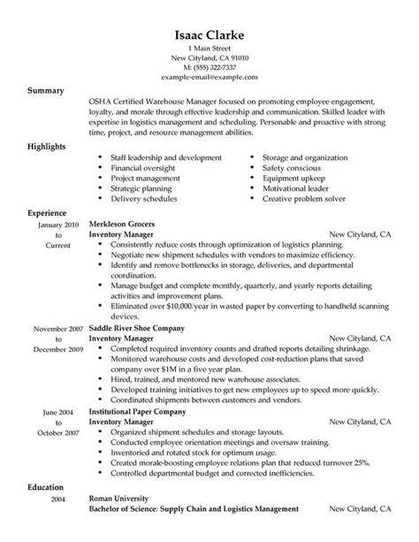 inventory manager resume  livecareer
