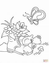 Coloring Pages Flowers Kleurplaat Shoe Lente Butterfly Snail Tuin Vlinder Spring Sommerfugl Old Bilde Vår Shoes Printable Hagen Fargelegge Garden sketch template