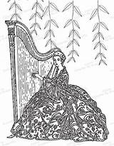 Lady Harp Print Printable Coloring Adult Choose Board Etsy sketch template