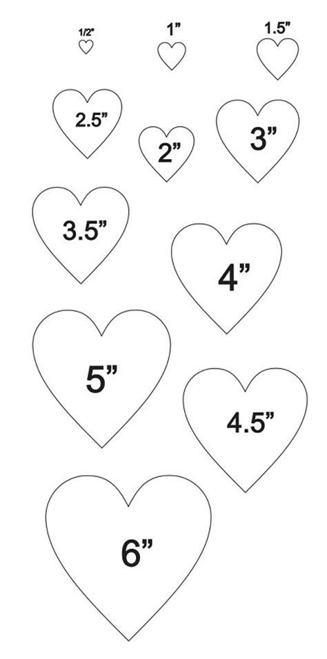 heart templates  sizes