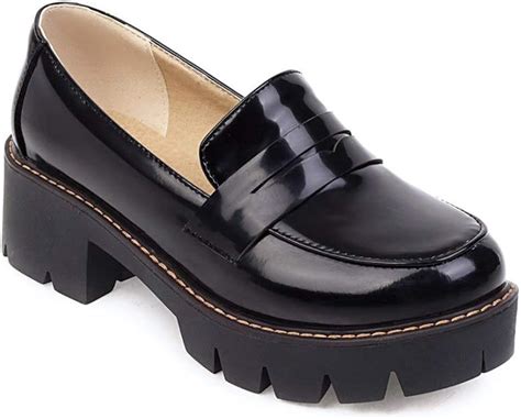 amazoncom womens classic platform chunky heel penny loafers slip   toe patent leather