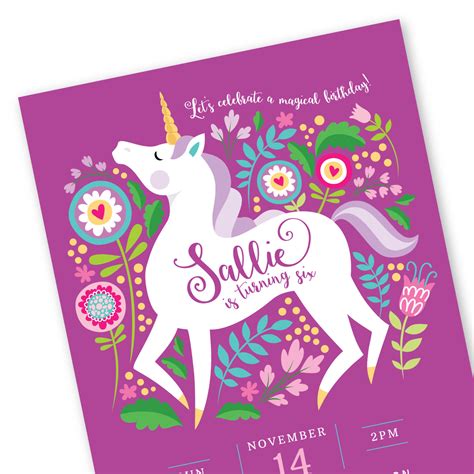 unicorn invitation printable customized text diy