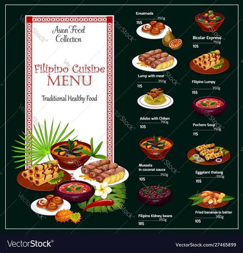 filipino cuisine restaurant menu template  asian food vector design