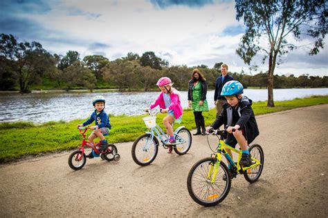 children riding bikes  barwon river  park letsgokids