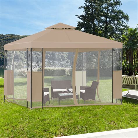 costway  gazebo canopy  tier tent shelter awning steel wnetting brown walmartcom