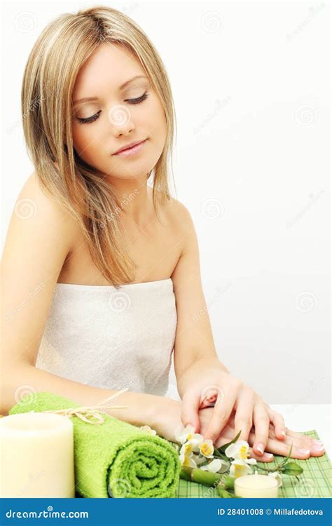 young woman day spa stock photo image  person green