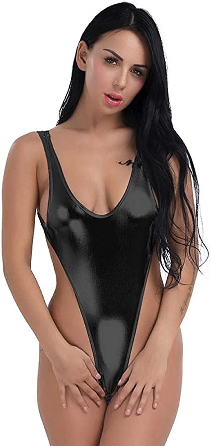 women patent leather monokini swimwear one piece swimsuit lingerie g
