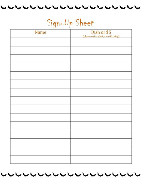 potluck signup sheet template word